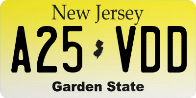 NJ license plate A25VDD