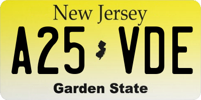 NJ license plate A25VDE