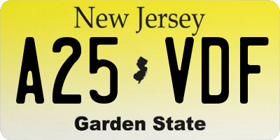 NJ license plate A25VDF