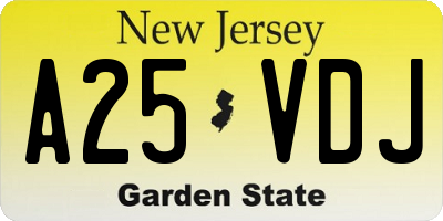 NJ license plate A25VDJ