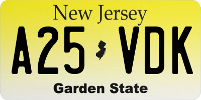 NJ license plate A25VDK