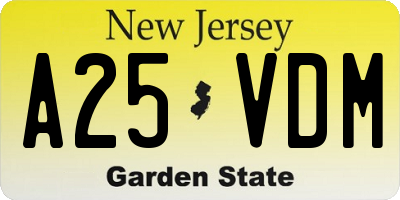 NJ license plate A25VDM