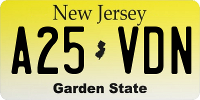NJ license plate A25VDN
