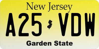NJ license plate A25VDW