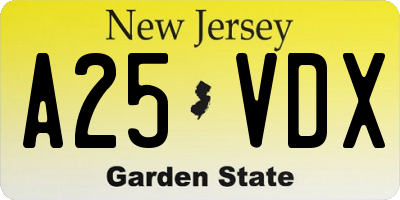 NJ license plate A25VDX