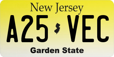 NJ license plate A25VEC