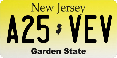 NJ license plate A25VEV