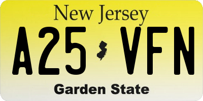 NJ license plate A25VFN