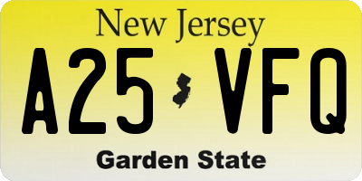 NJ license plate A25VFQ