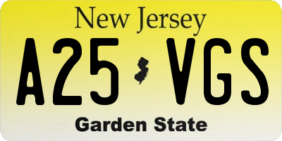 NJ license plate A25VGS