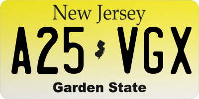 NJ license plate A25VGX