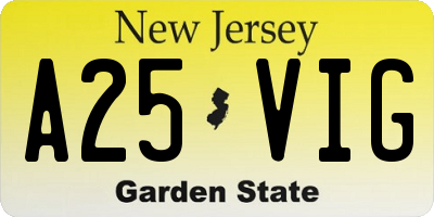 NJ license plate A25VIG