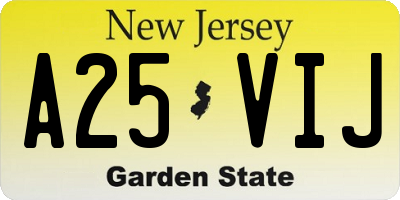 NJ license plate A25VIJ