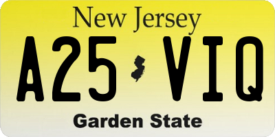 NJ license plate A25VIQ