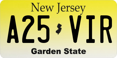 NJ license plate A25VIR