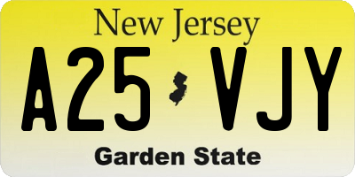 NJ license plate A25VJY