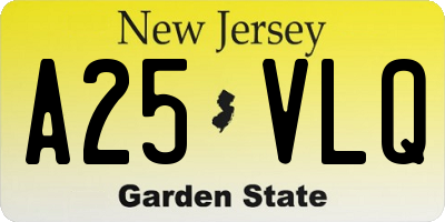 NJ license plate A25VLQ