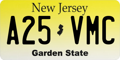 NJ license plate A25VMC