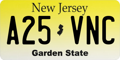 NJ license plate A25VNC
