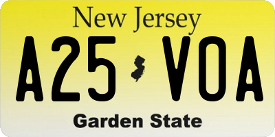 NJ license plate A25VOA