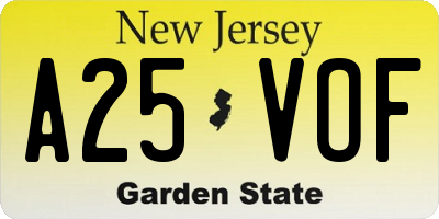 NJ license plate A25VOF
