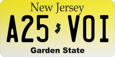 NJ license plate A25VOI