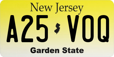 NJ license plate A25VOQ