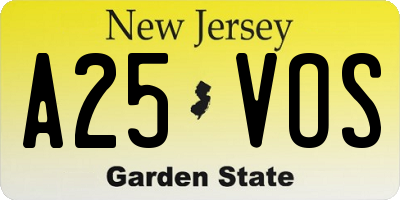 NJ license plate A25VOS