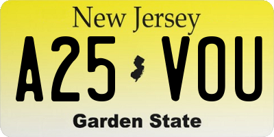 NJ license plate A25VOU