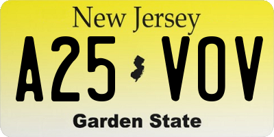 NJ license plate A25VOV