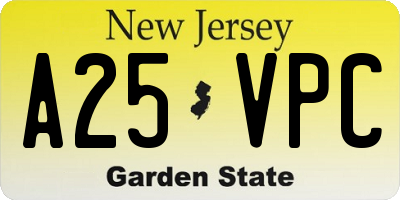 NJ license plate A25VPC