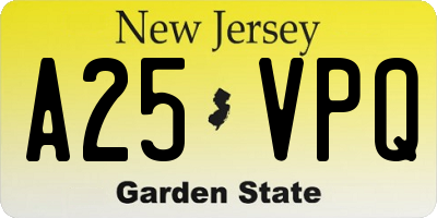 NJ license plate A25VPQ