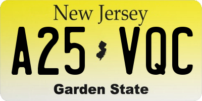 NJ license plate A25VQC