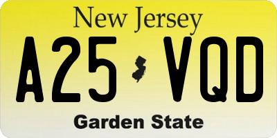 NJ license plate A25VQD