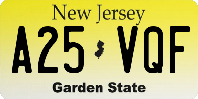NJ license plate A25VQF