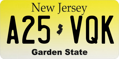 NJ license plate A25VQK