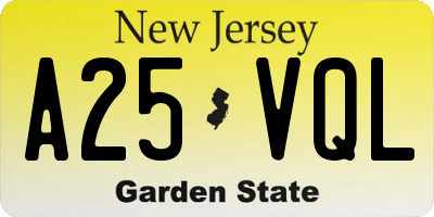 NJ license plate A25VQL