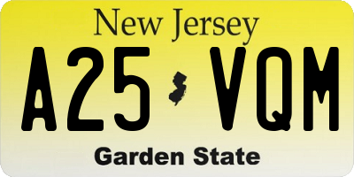 NJ license plate A25VQM