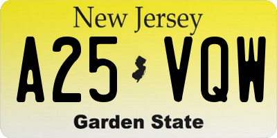 NJ license plate A25VQW
