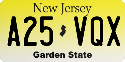 NJ license plate A25VQX