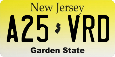 NJ license plate A25VRD