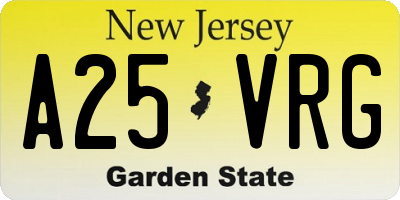 NJ license plate A25VRG
