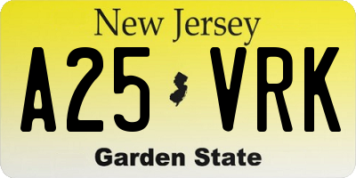 NJ license plate A25VRK