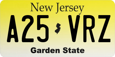 NJ license plate A25VRZ