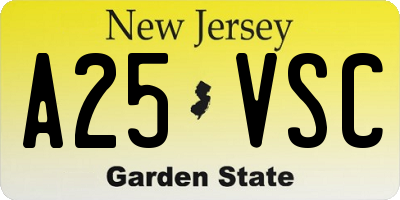 NJ license plate A25VSC