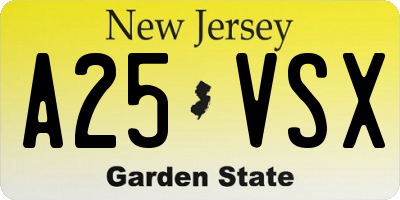 NJ license plate A25VSX