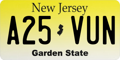 NJ license plate A25VUN
