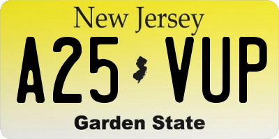 NJ license plate A25VUP