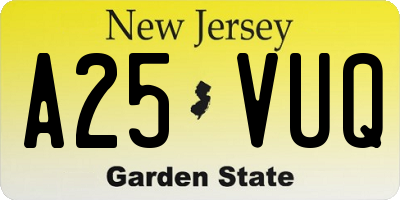 NJ license plate A25VUQ