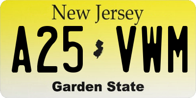 NJ license plate A25VWM